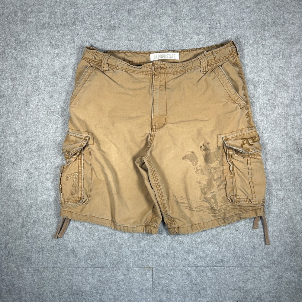 Aeropostale Cargo Shorts Men 38 Tan Khaki 87 Graphic Y2K Utility Gorpcore Summer